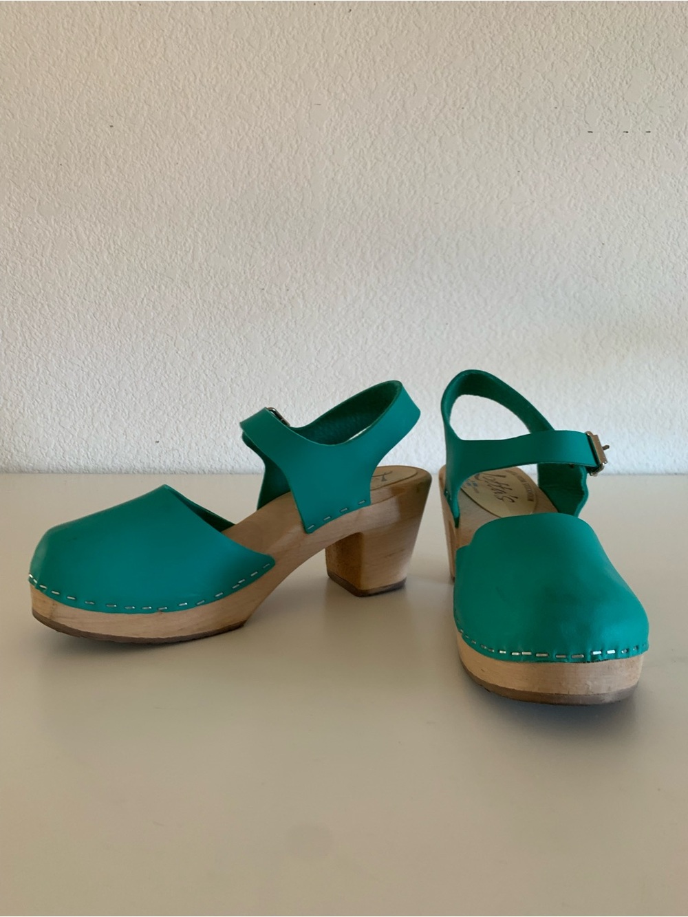 Lotta From Stockholm Teal Leather Clogs with Buckle Strap - Picture 3 of 5